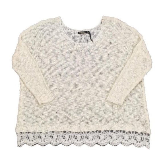 QED London Sweaters - QED London ~ Sheer Lace Hem Drop Shoulder Cowlneck Sweater Pullover